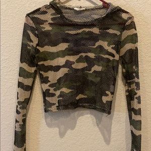 Mesh camouflage crop top